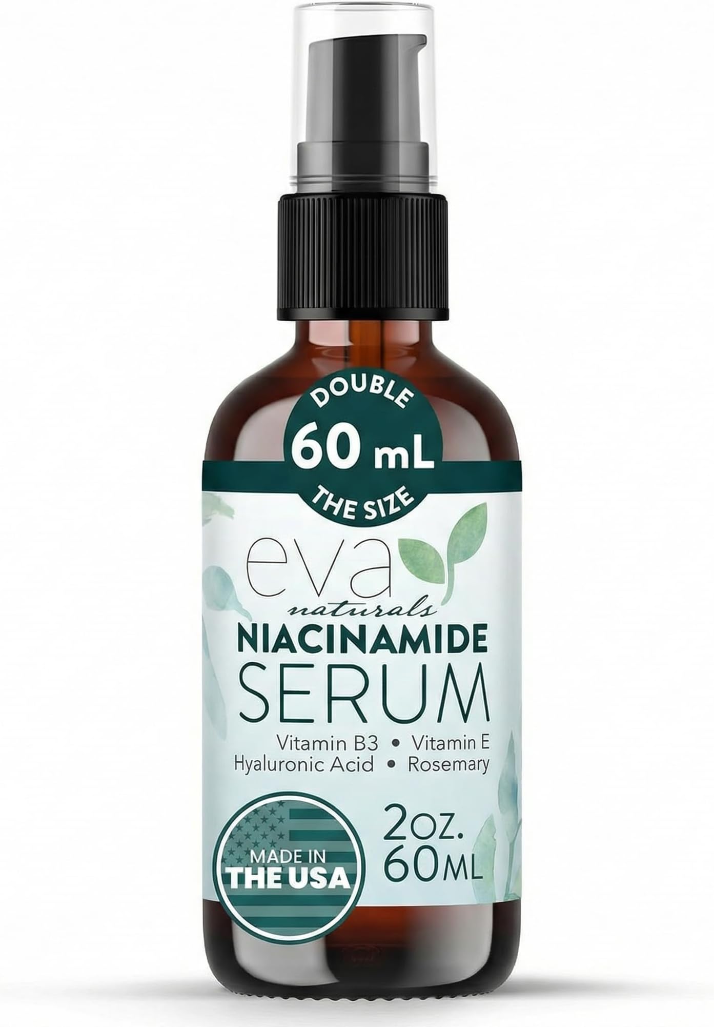 Eva Naturals Niacinamide 5% Serum for Face – B3 Pore Minimiser, Enlarged Pores Reducer & Skin Texture Refining with Hyaluronic Acid, Vitamin E, Aloe, Neem & Zinc – Lightweight Daily Facial Serum, 60ml