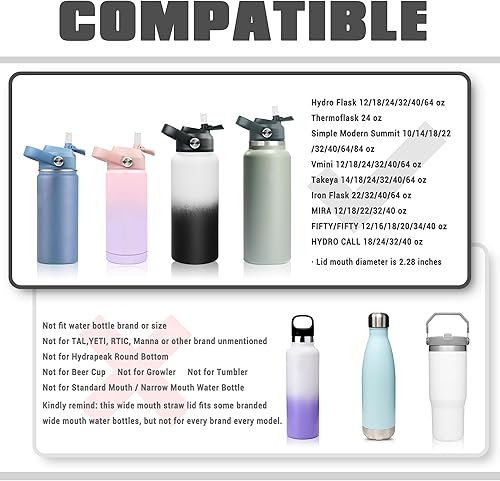 Miniatura 2 de Vmini Tapa de popote con tapa, compatible con botella de agua de boca ancha HydroFlask y más, tapa de popote de repuesto para Hydro Flask boca