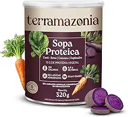 TERRAMAZONIA Sopa Proteica em Pó Instantânea - Cará Roxo, Cenoura e Espinafre - Ingredientes Naturais - Fonte de Fibras e Proteínas - Baixa em Calorias - Prática e Saborosa - 320g