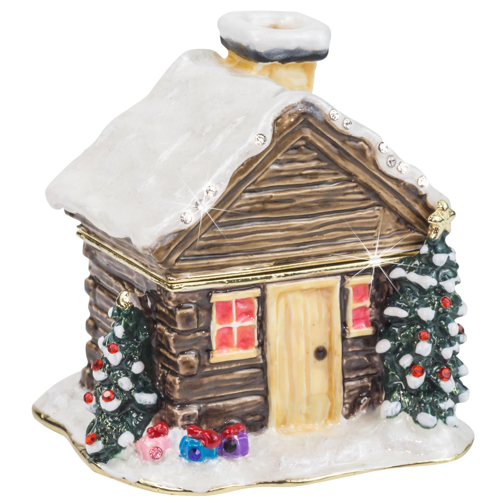 Craycombe Trinkets Red And Green 6078 Christmas Log Cabin Trinket Box,
