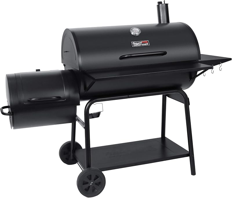 CC2036F Barrel Charcoal Grill with Offset Smoker, Outdoor BBQ Grill with 1200 Sq. In. Grilling Area for Large Event Gathering, Black | Outdoor BBQ Grill with 1200 Sq. In. Grilling Area for Large Event Gathering, Adjustable Temperature Control