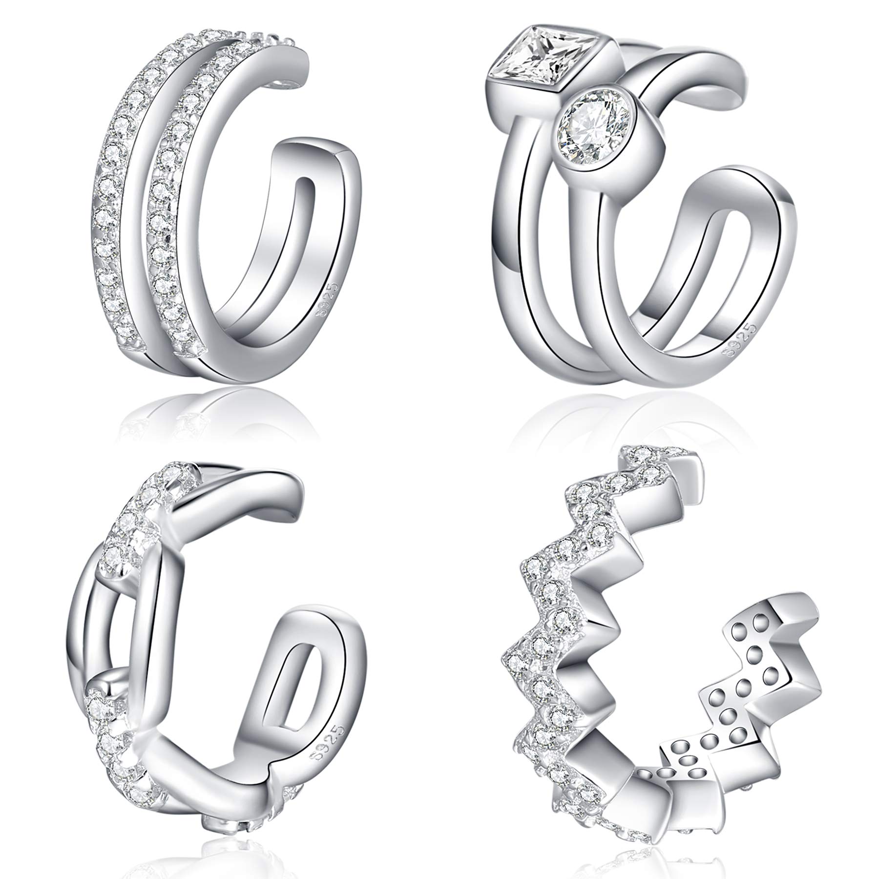 CHIC &amp; ARTSY 925 Sterling Silver Ear Cuffs for Women, Non Piercing Clip On Cartilage Cuffs, Adjustable Fake Conch &amp; Helix Earrings, Gold Plated &amp; Oxidized Various Styles