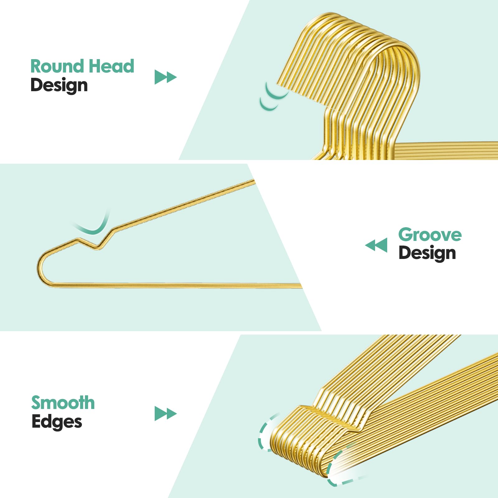 Gold Wire Metal Hangers Bulk  with Notches for Standard Size Coats, Shirts, Suits, Pants, Dresses, Durable, Heavy Duty, Space Saving