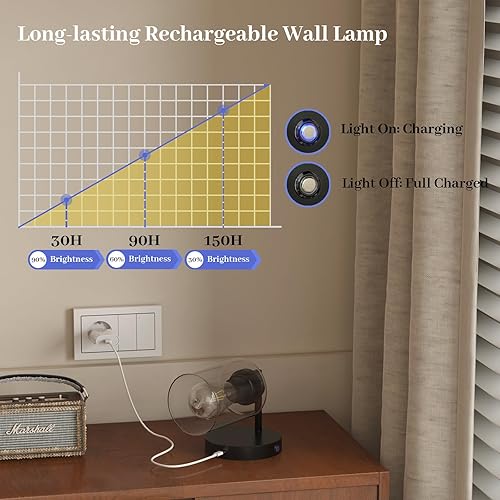 Miniatura 4 de Luces de pared regulables que funcionan con pilas, juego de 2 apliques de pared recargables sin cable, fácil de instalar, lámpara de pared