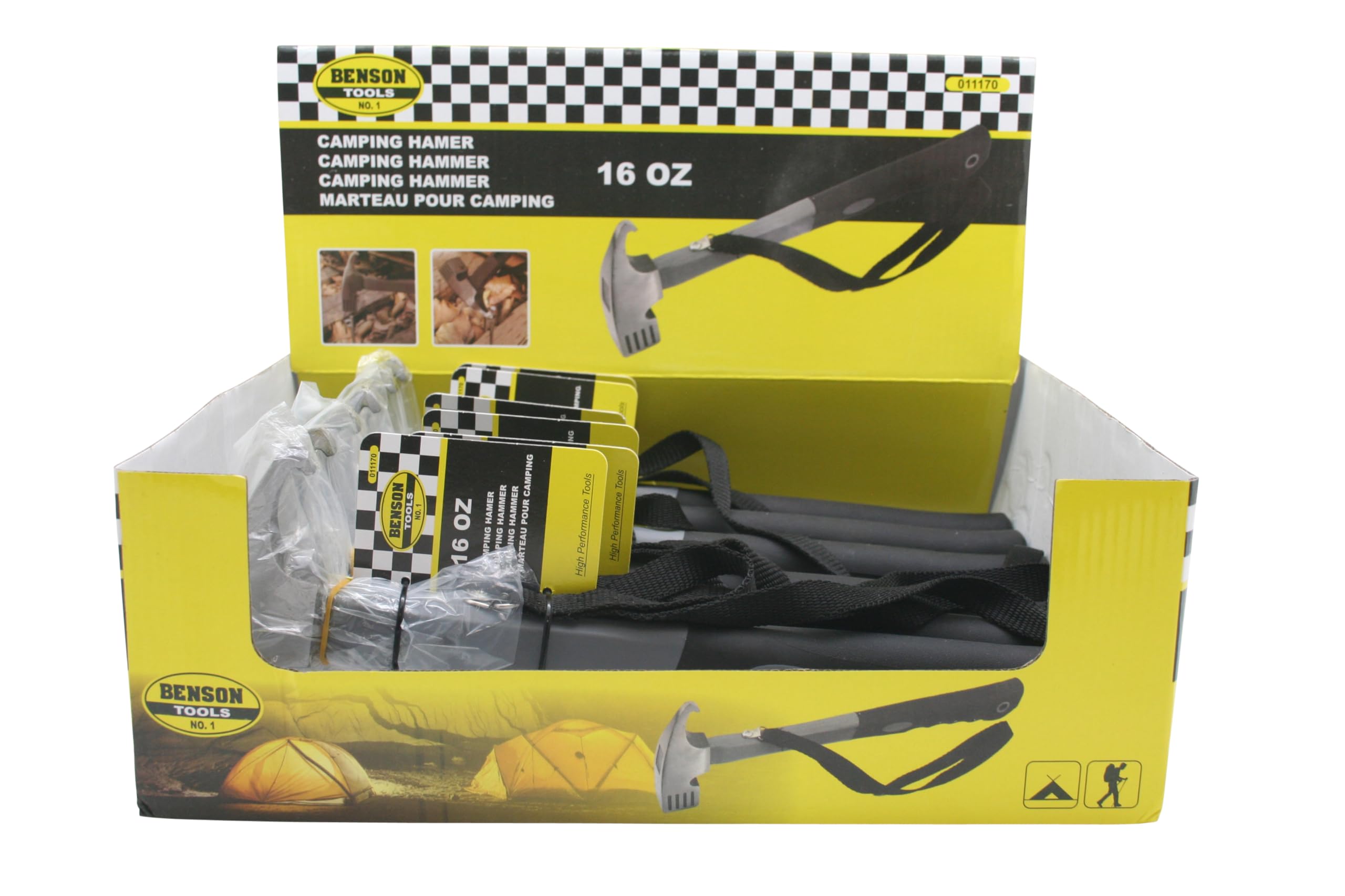 Benson Tools Młotek kempingowy z paskiem na rękę, 16 oz, młotek namiotowy