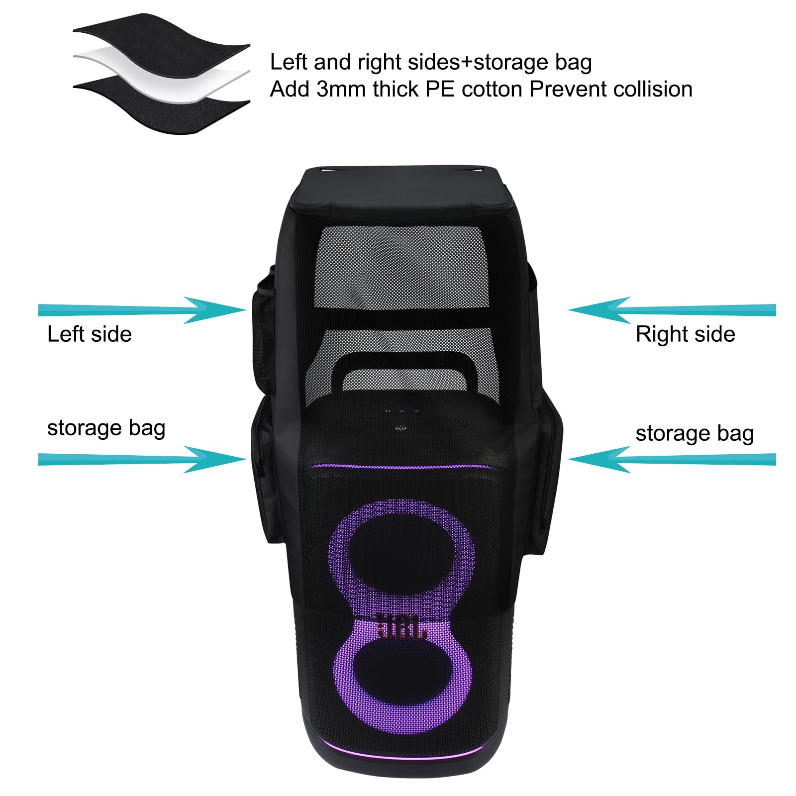 Estuche Protectora Funda Contra el Polvo Bolsa a Prueba de Polvo de Portátil Viaje Cover para JBL Partybox 520 Altavoz inalámbrico Bluetooth para Fiestas,Micrófono,Carga & Accesorios,Negro