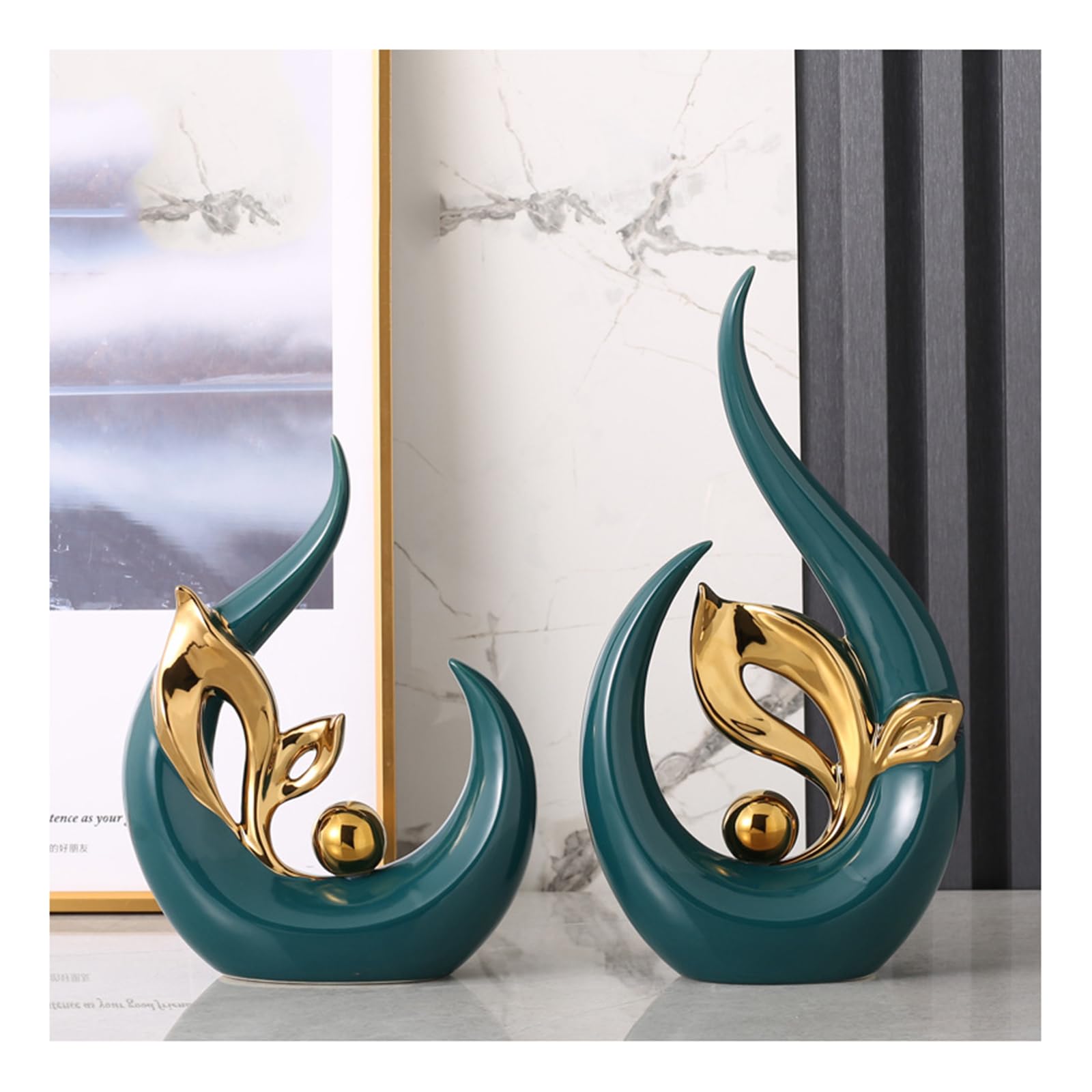 Scultura in Ceramica, Sculture astratte Moderne Deco, per Oggetti Decorativi per Ufficio, Decorazione Soggiorno, Camera da Letto, Appartamento,Verde