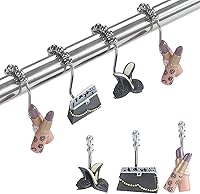 Vista 14 de Ganchos decorativos para ducha, 5 bolas de anillo de rodillo, ganchos de cortina de oso y alce para baño, juego de 12