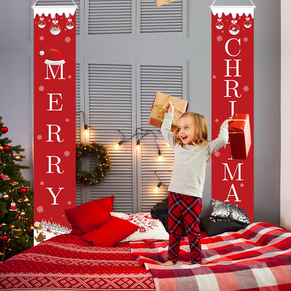 Weihnachtsbanner Mit Schneeflocken & Weihnachtsbaum – 180 X 30,5 Cm, Polyester, Für Veranda & Innenbereich
