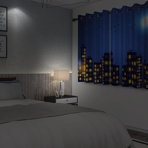 Miniatura 5 de SIEDYCV Cortinas de superhéroe de 53 x 63 pulgadas, diseño de dibujos animados, cómic, edificios de ciudad, horizonte, 2 paneles, oscurecimiento de