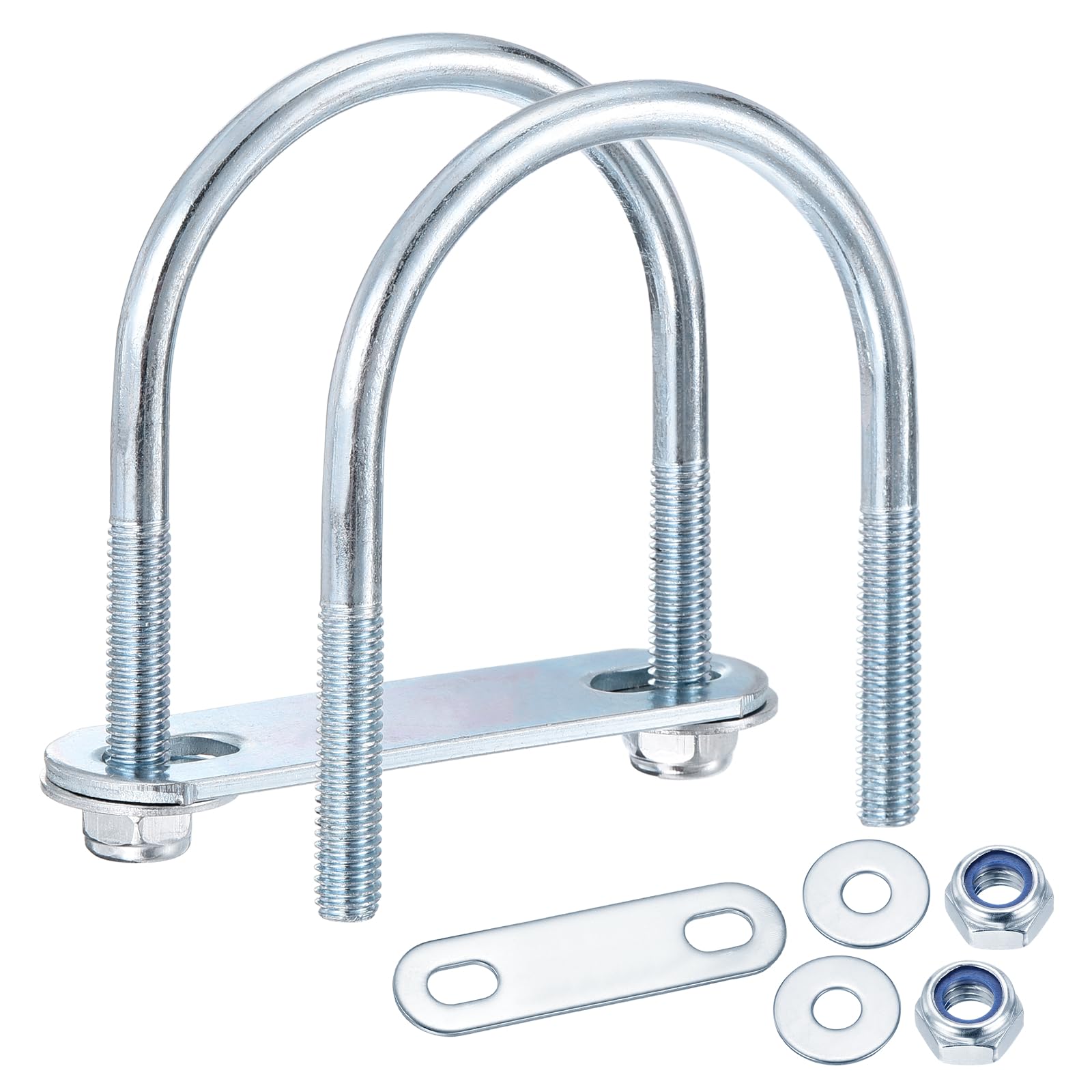 METALLIXITY U Bolts 4Set (M6x50x70mm), Round U Bolt Kits Carbon Steel with Nylon Lock Nut Washers Plates - for Construction, Pipe, Trailer, Automotive, Leaf Spring Fastener