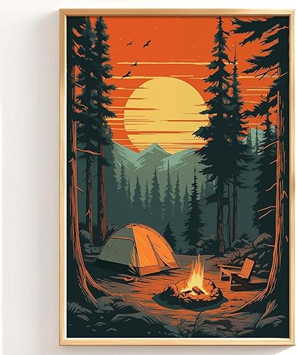 Arte de pared vintage para acampar, cuadros de paisaje de naturaleza, pósteres retro de campamento, lienzo de pino, decoración de pared, carteles,
