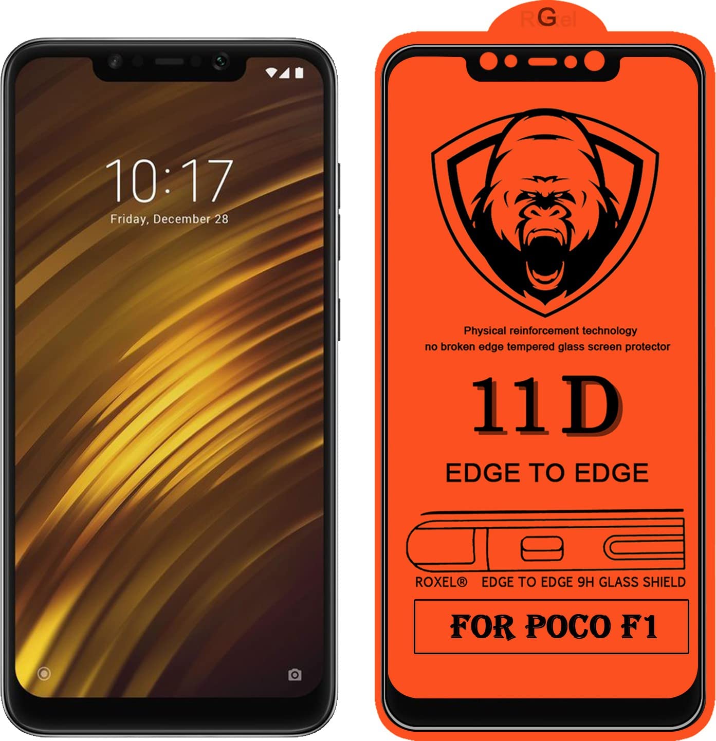 11D Edge to Edge Tempered Glass For POCO F1 with Full Screen Protection (Pack Of 2)