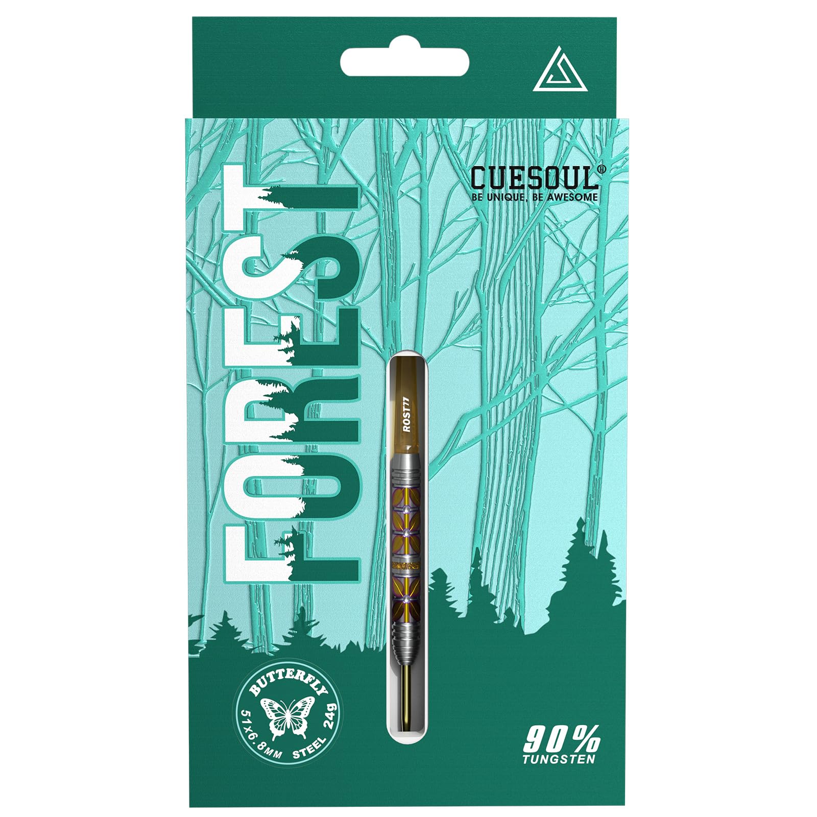 CUESOUL FOREST BUTTERFLY 24g Steel Tip 90% Tungsten Dart Set with Titanium Coated and Integrated ROST 77 Flight