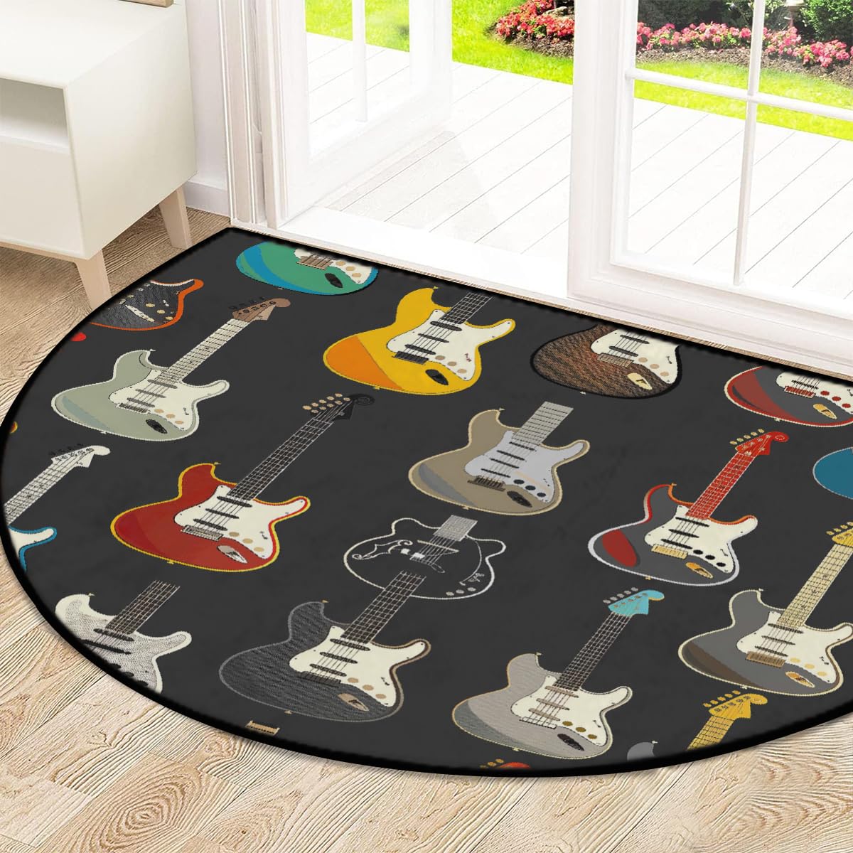 Mexpekil Paillasson demi-lune en forme de guitare pour intérieur et extérieur - Lavable - Demi cercle - Absorbant la saleté - 100 x 160 cm