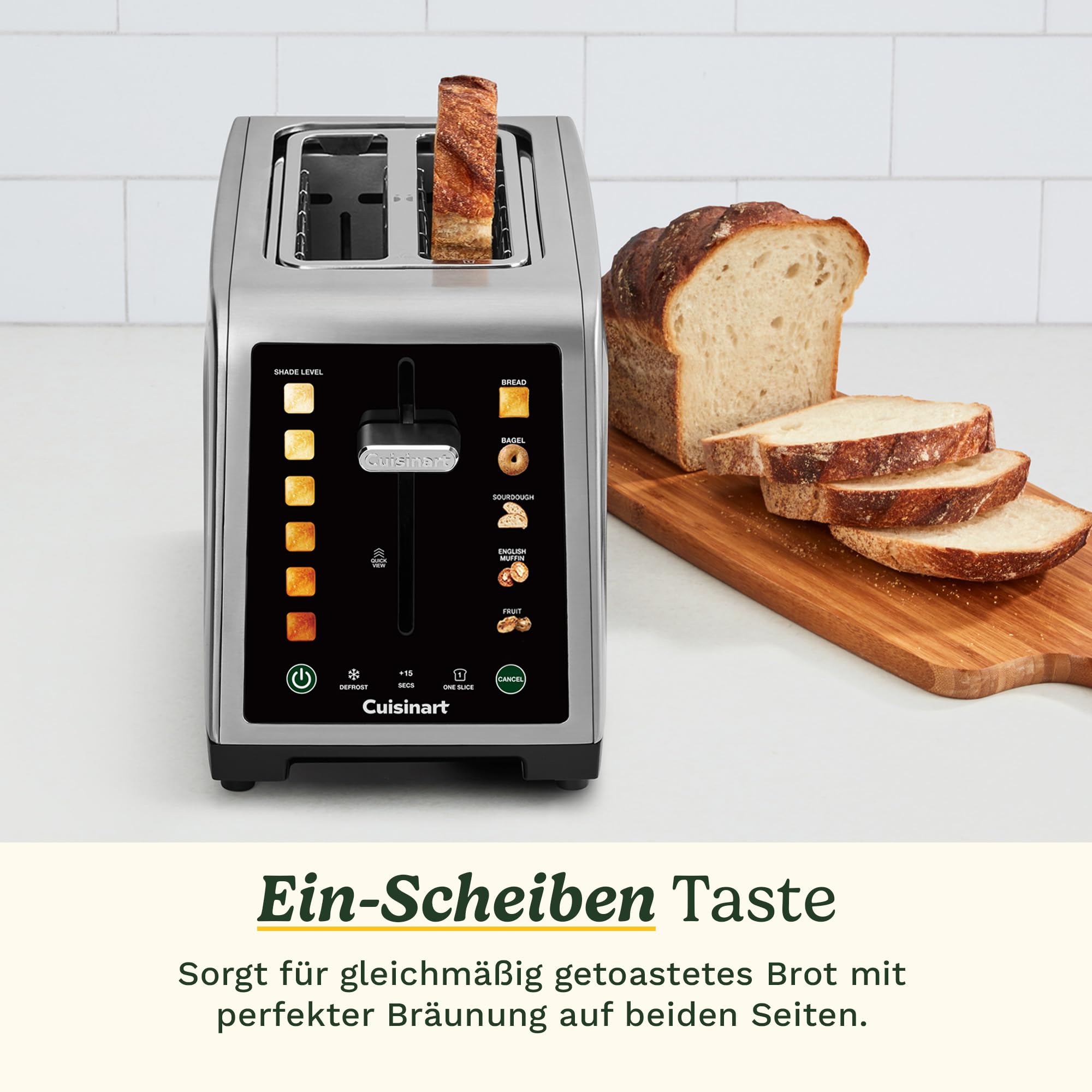 Cuisinart SimpliTouch XL Farb-Touchscreen 2-Scheiben-Toaster | Extra-große Schlitze | Farb-Touchscreen-Display | High-Lift QuickView™ | Brot-, Bagel-, Sauerteig-, Muffin- & Früchtebrot-
