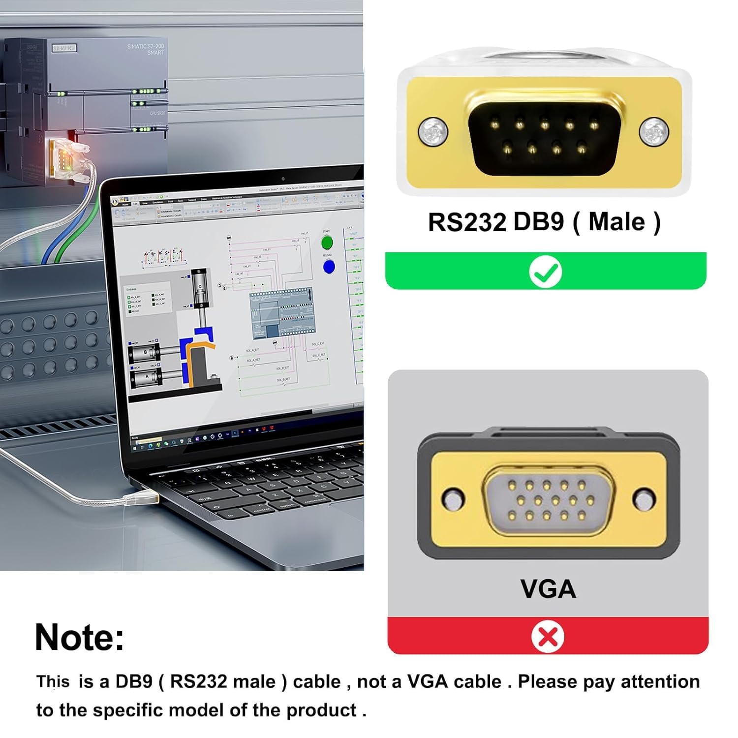 DTECH Cavo adattatore da USB a seriale FTDI Chip DB9 9 poli RS232 a USB con chipset FT231 supporta Windows 11 10 8 7 XP, Mac OS, Linux, rilevazione dati (0,5 m)