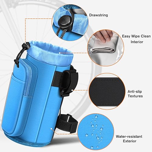 Vista 27 de FINPAC Portavasos para bicicleta, soporte universal para botella de agua con bolsillos para teléfono para cochecito, andador, carrito de golf, Gris