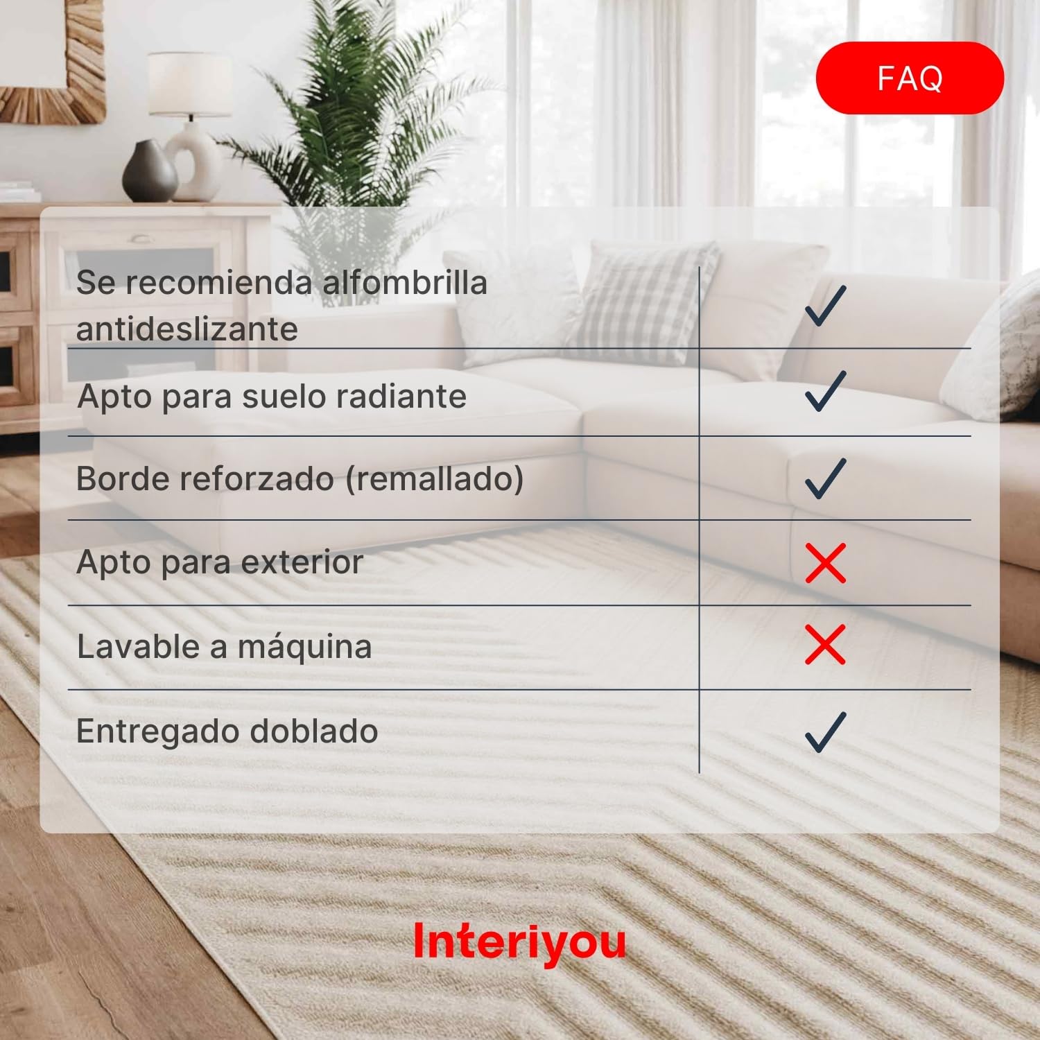 Interiyou Alfombra Salon Pelo Corto Lecce - 160x230 cm Crema - Diseño Boho escandinavo con Efecto 3D de Relieve - Plana con patrón geométrico