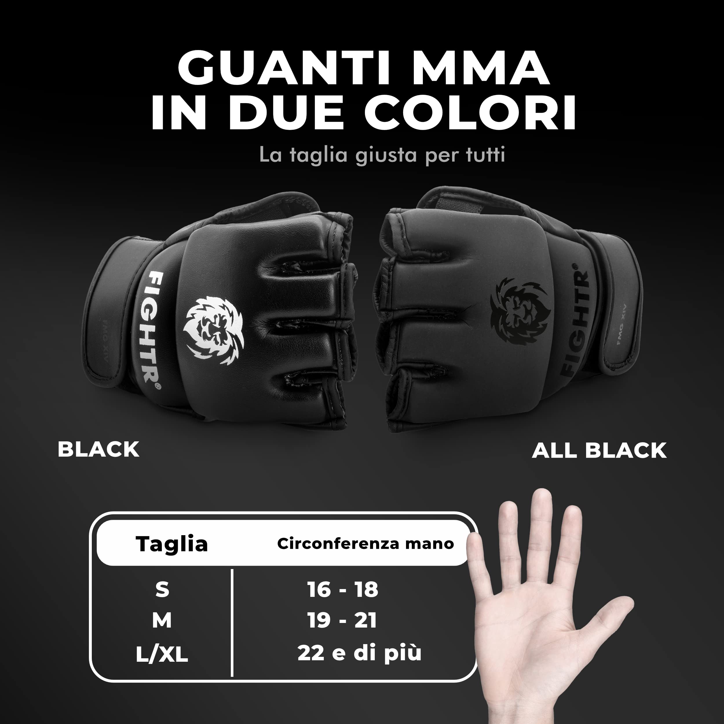 FIGHTR® Guanti MMA - per stabilità e impatto ideali | Guanti da presa per MMA, sandbag, sparring e allenamento | Inclusa borsa per il trasporto