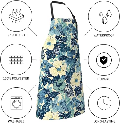 Miniatura 5 de Delantales Flower Blue Home 2 bolsillos de 33 x 28 pulgadas para hombres y mujeres, delantal impermeable floral gris para manualidades, restaurante,