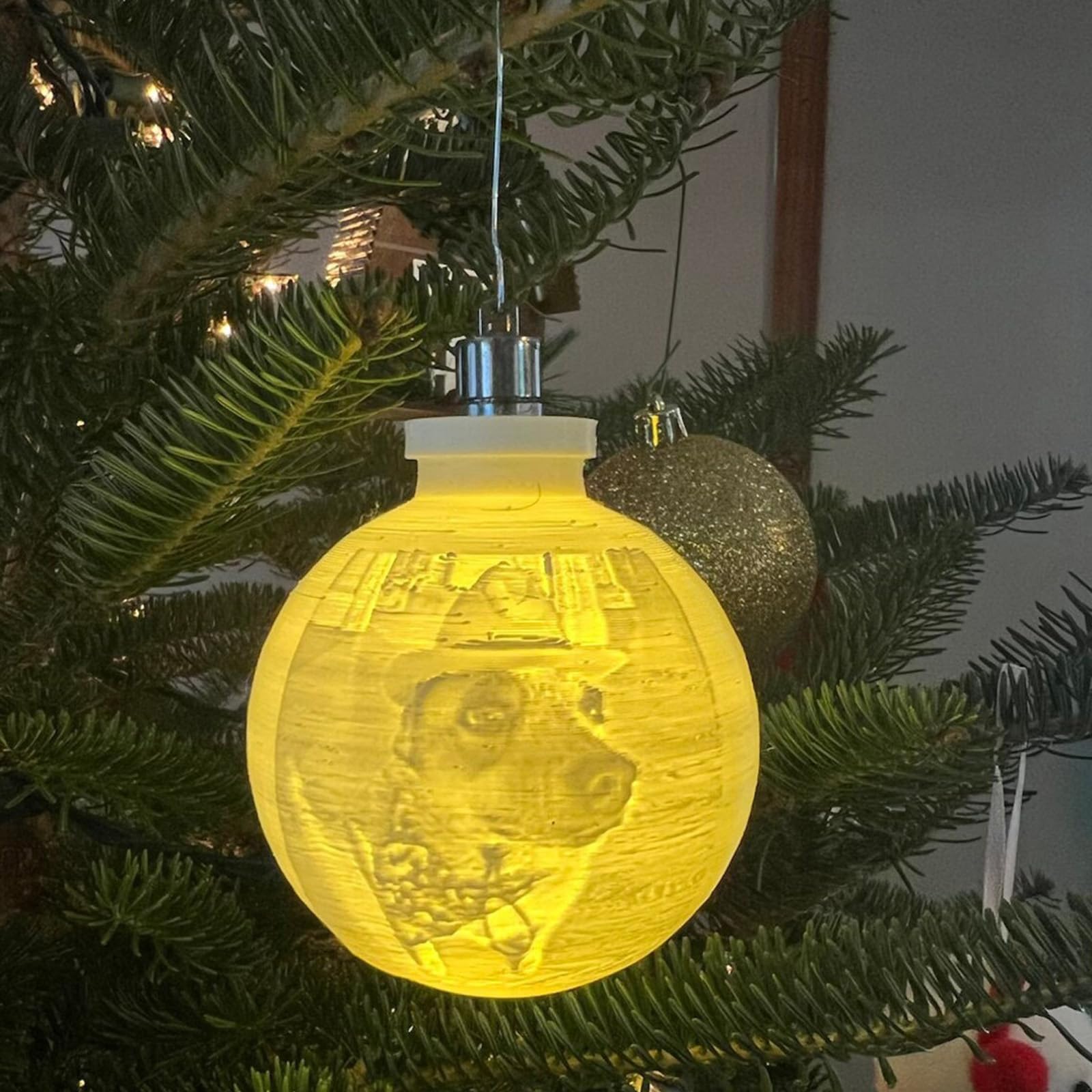 Personalized Night Light Christmas Ornaments - Custom 3D Printed LED Moon Lamp Light Up Balls Baubles for Christmas Tree Hanging Decorations