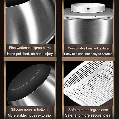 Miniatura 9 de Girador eléctrico de ensalada, 4.8L de gran capacidad, giratorio de lechuga de acero inoxidable, rotador de ensalada, secadora de verduras, lavadora