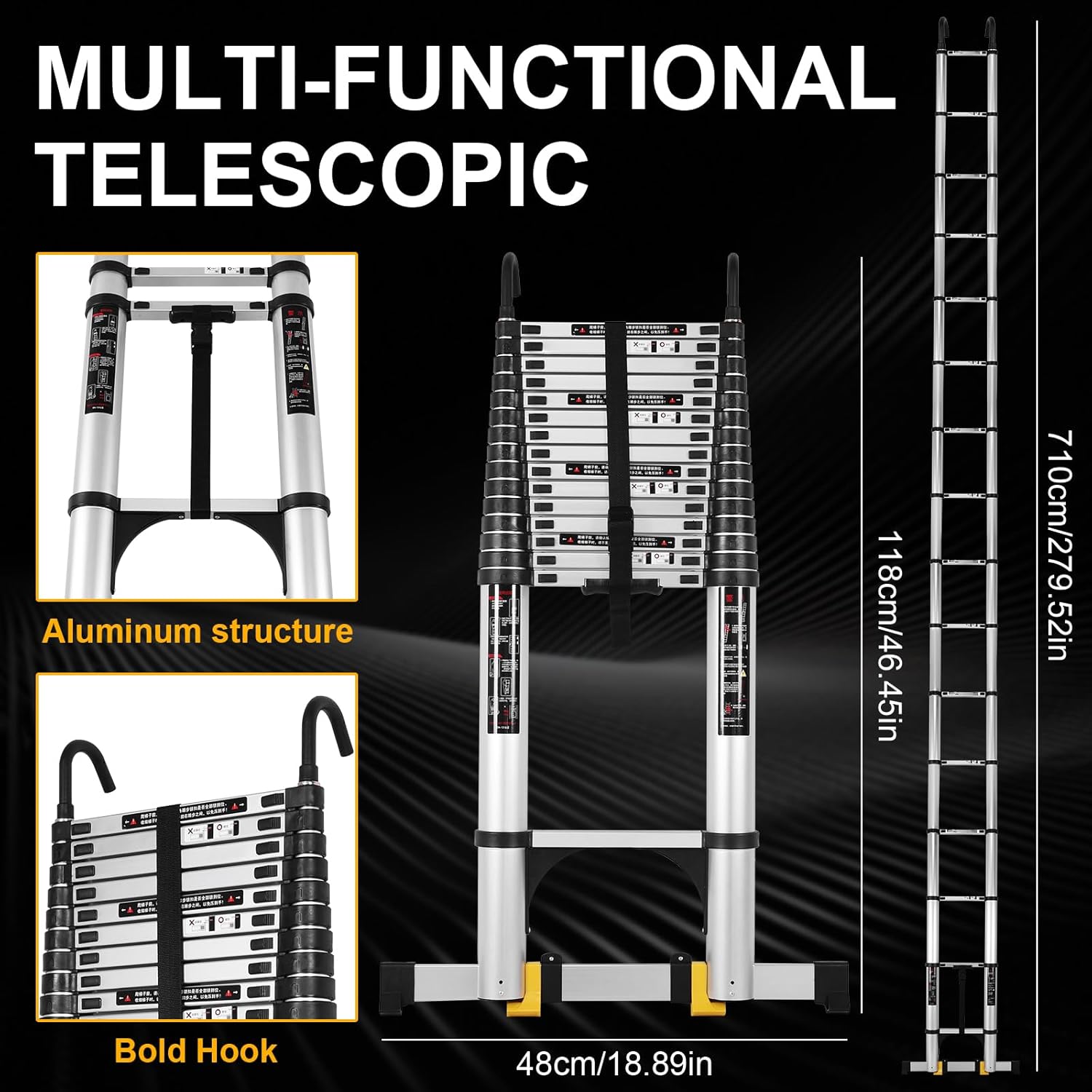 Aluminum 7.1 Meter Multi-Purpose Extension Folding Ladder with 2 Stabilizer Multi-Purpose Collapsible Extension for Home RV Roof and Outdoor Work