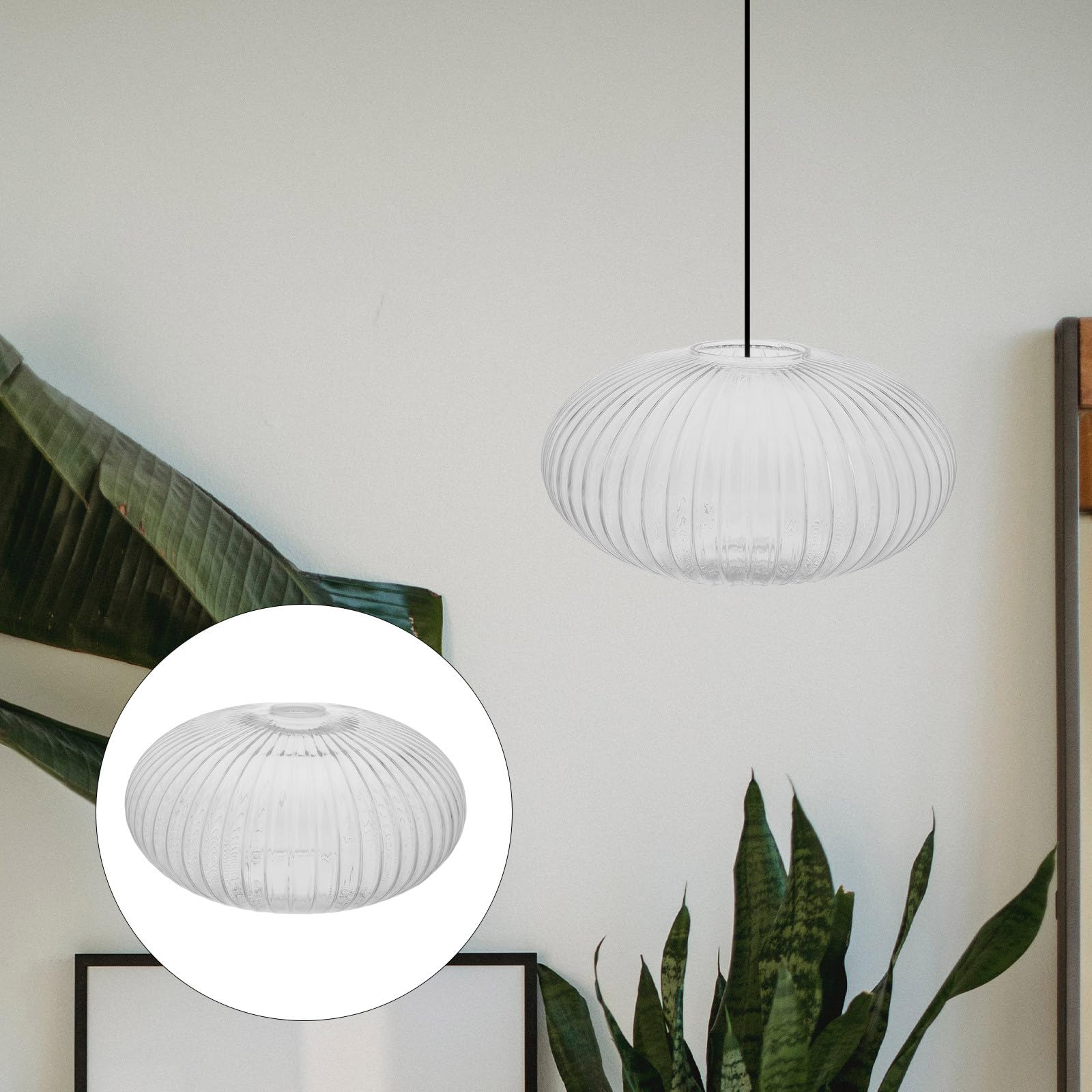 Pantalla de Lámpara Diseño Transparente y Rayas Redonda de Material Resistente y Estilo Minimalista Cubierta de Luz para Lámpara Colgante Mesa