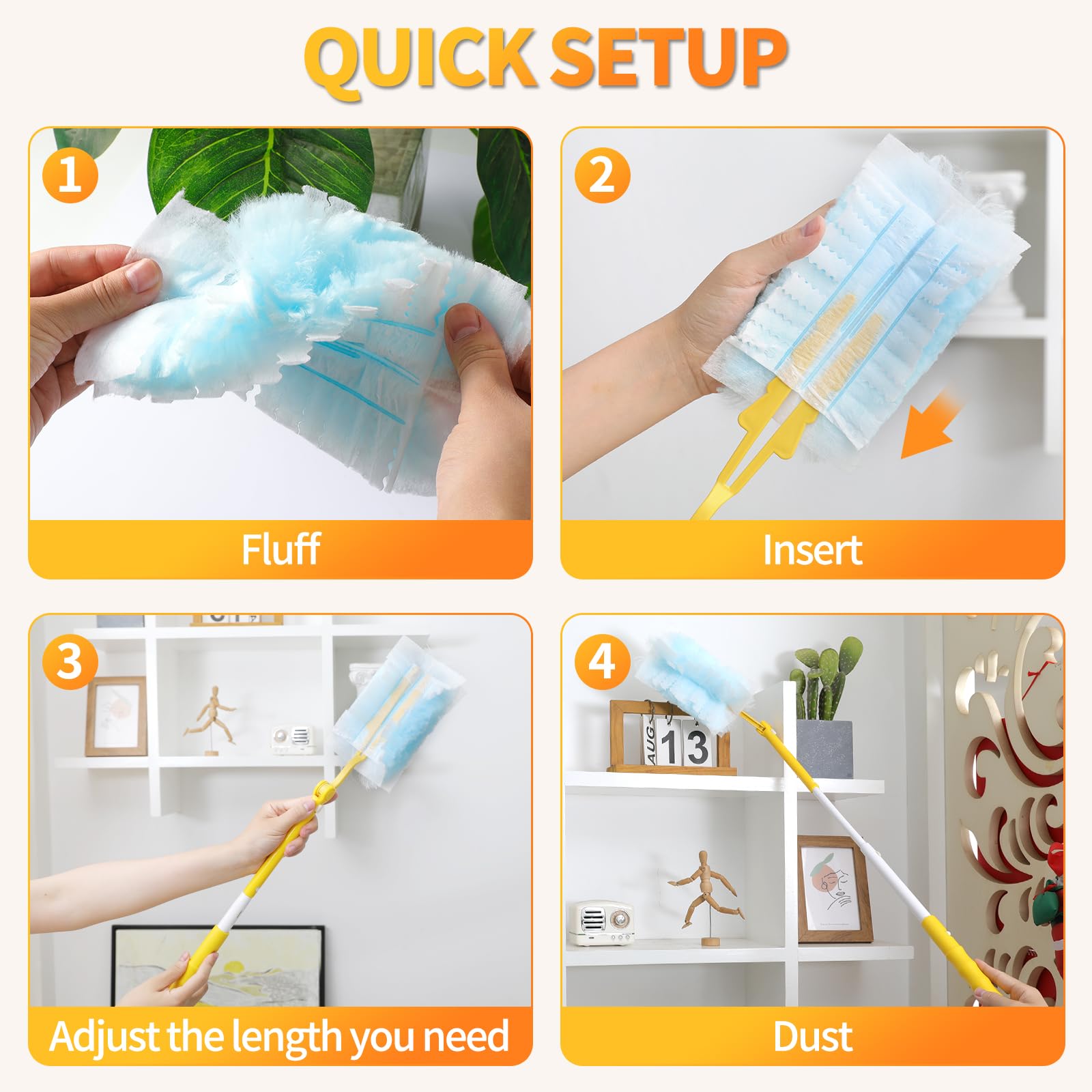 30 recambios de plumero electrostático de 180° para plumero Swiffer, recambios de polvo multisuperficie, plumero de microfibra para limpieza con 1 mango retráctil, sin perfume