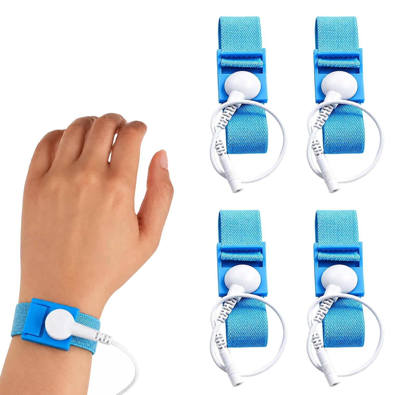 Anti Static Wrist Strap, 4 Pack Adjustable ESD Wrist Bands with 4 1-to-1 Female Snap Electrode Cords