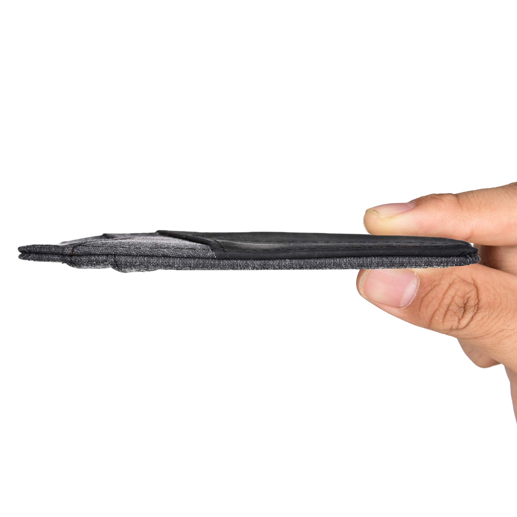 kinzd Slim Wallet RFID Front Pocket Wallet Minimalist Secure Thin Credit Card Holder (Black Leather and Grey Cloth), Black Leather and Grey Cloth, One Size