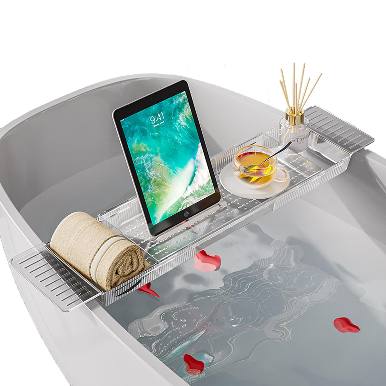 Plateau de baignoire transparent étagère pont de salle de bain