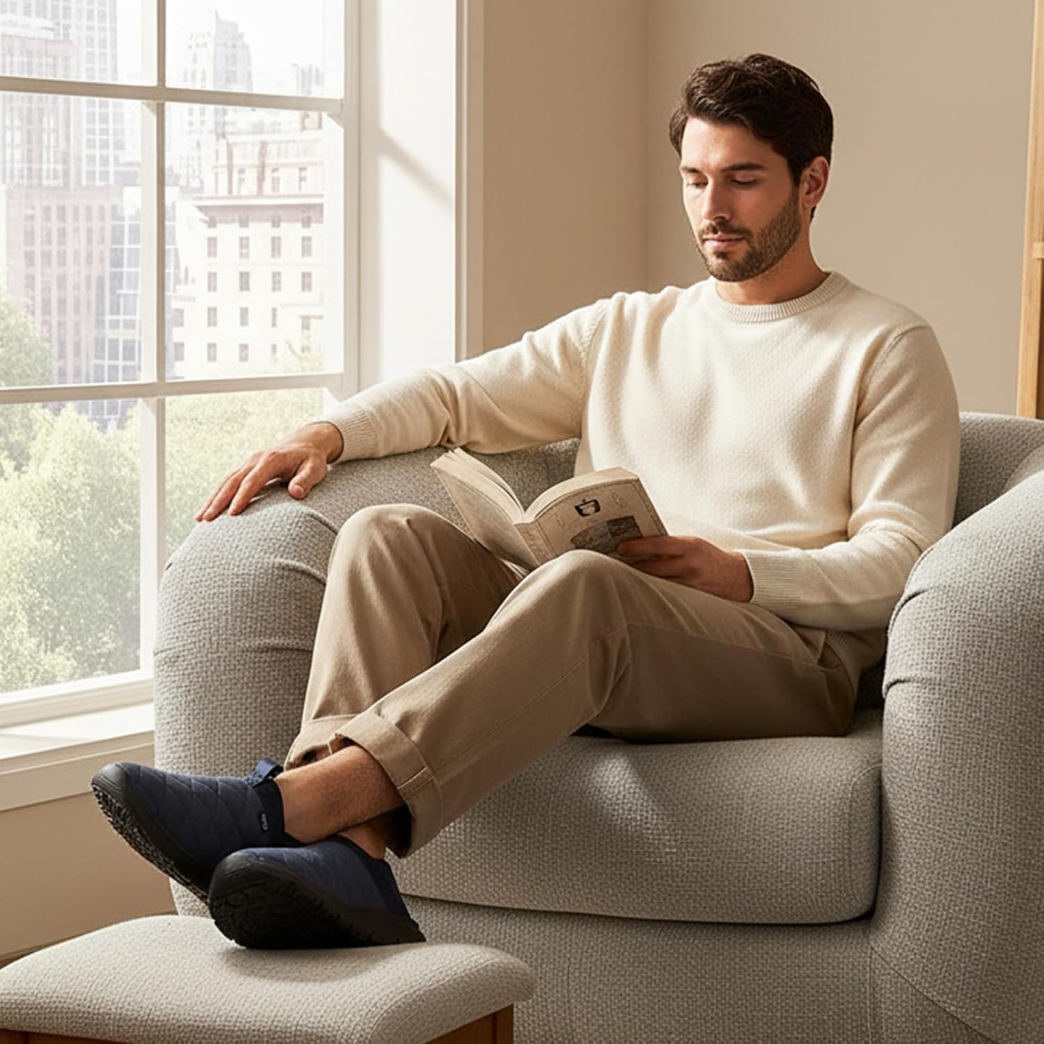 OOW Slippers for Men with Memory Foam House Shoes Lightweight Plush Slip on Garden Loafer Slippers Indoor Outdoor - Image 2