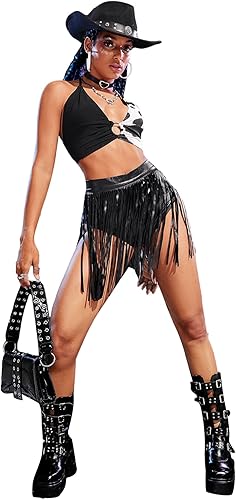 Miniatura 4 de Verdusa Atuendo de vaquera occidental Y2k para mujer, top halter con estampado de vaca, cuello en V profundo, lazo y espalda descubierta