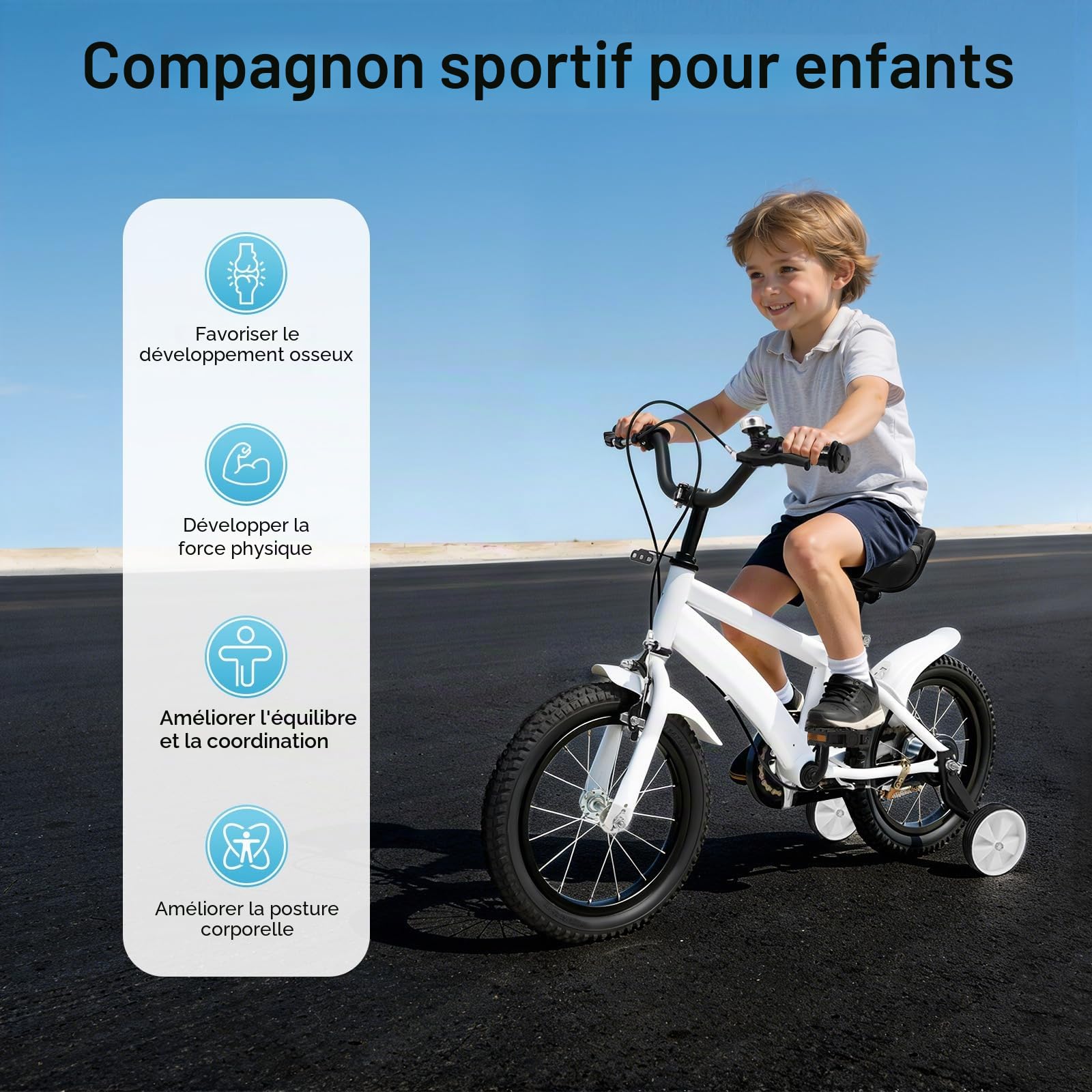 Vélo pour enfant de 14 pouces, vélo pour adolescent avec roues stabilisatrices, vélo éducatif avec siège réglable, vélo débutant avec cadre robuste, moyeu à roue libre, pour enfants, débutants