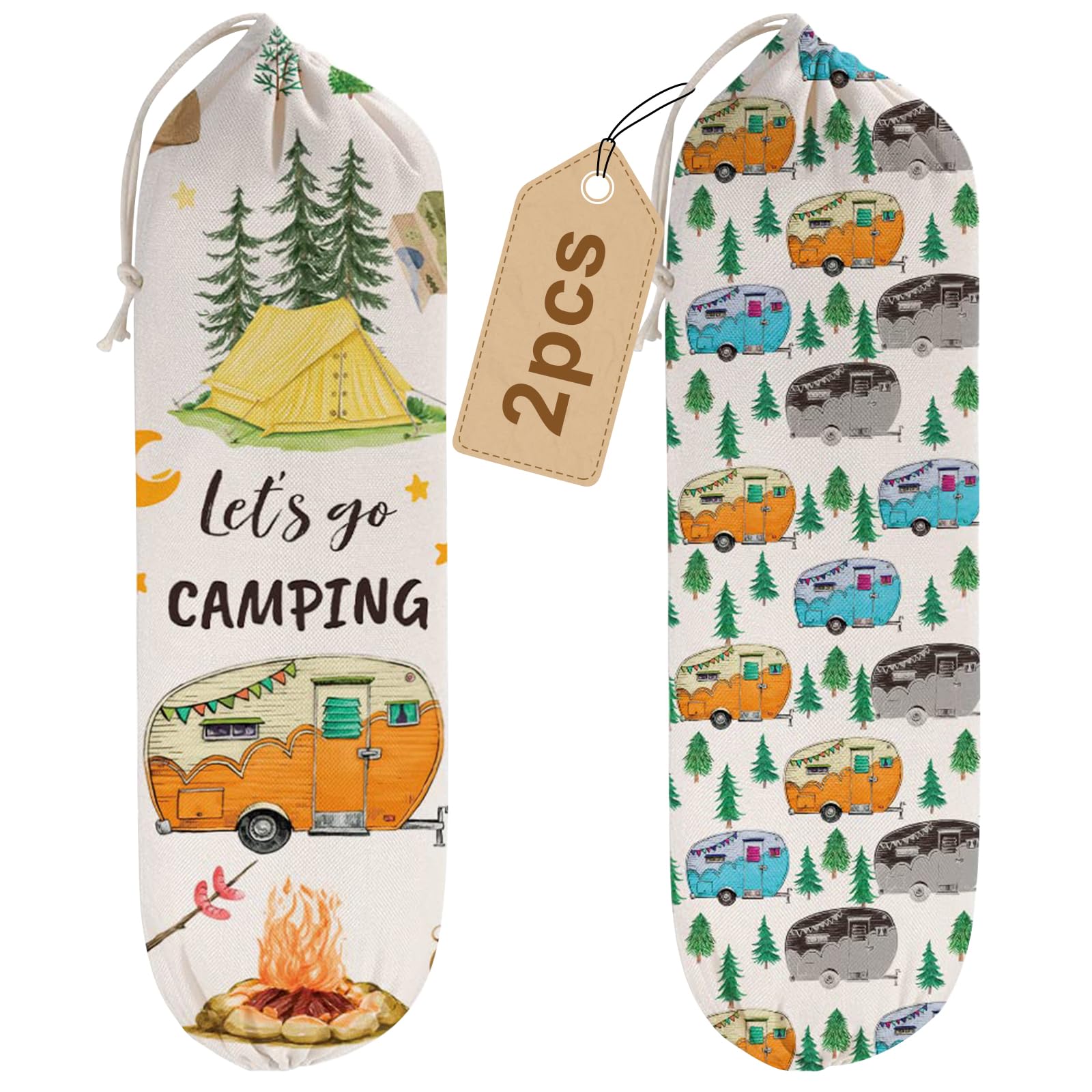 2Pcs Camping RV Essentials Plastic Bag Holder, Reusable Hanging Grocery Bags Holder for Camper RV Accessories, Portable Trash Bags Organizer for