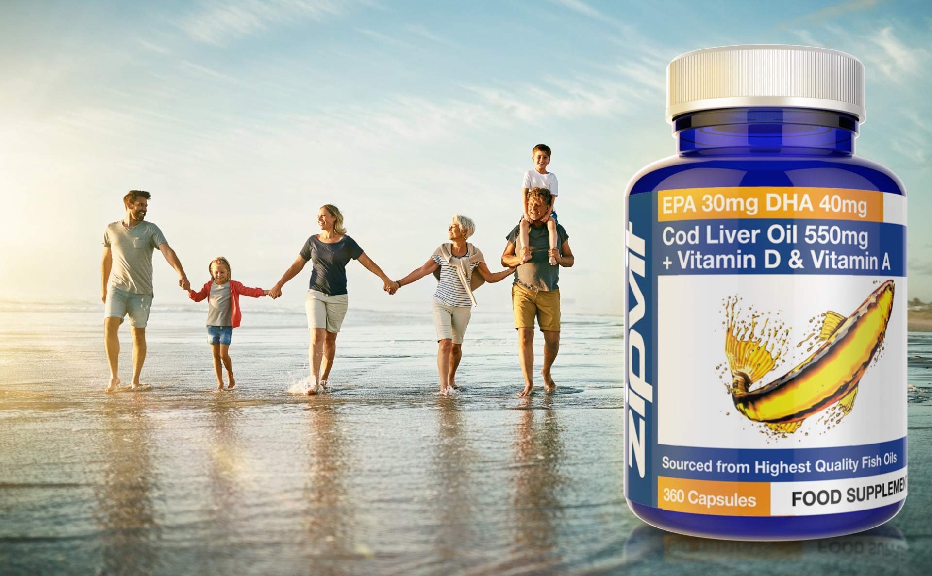 Cod Liver Oil 550mg with Vitamin A and Vitamin D, 360 Softgels. Rich in