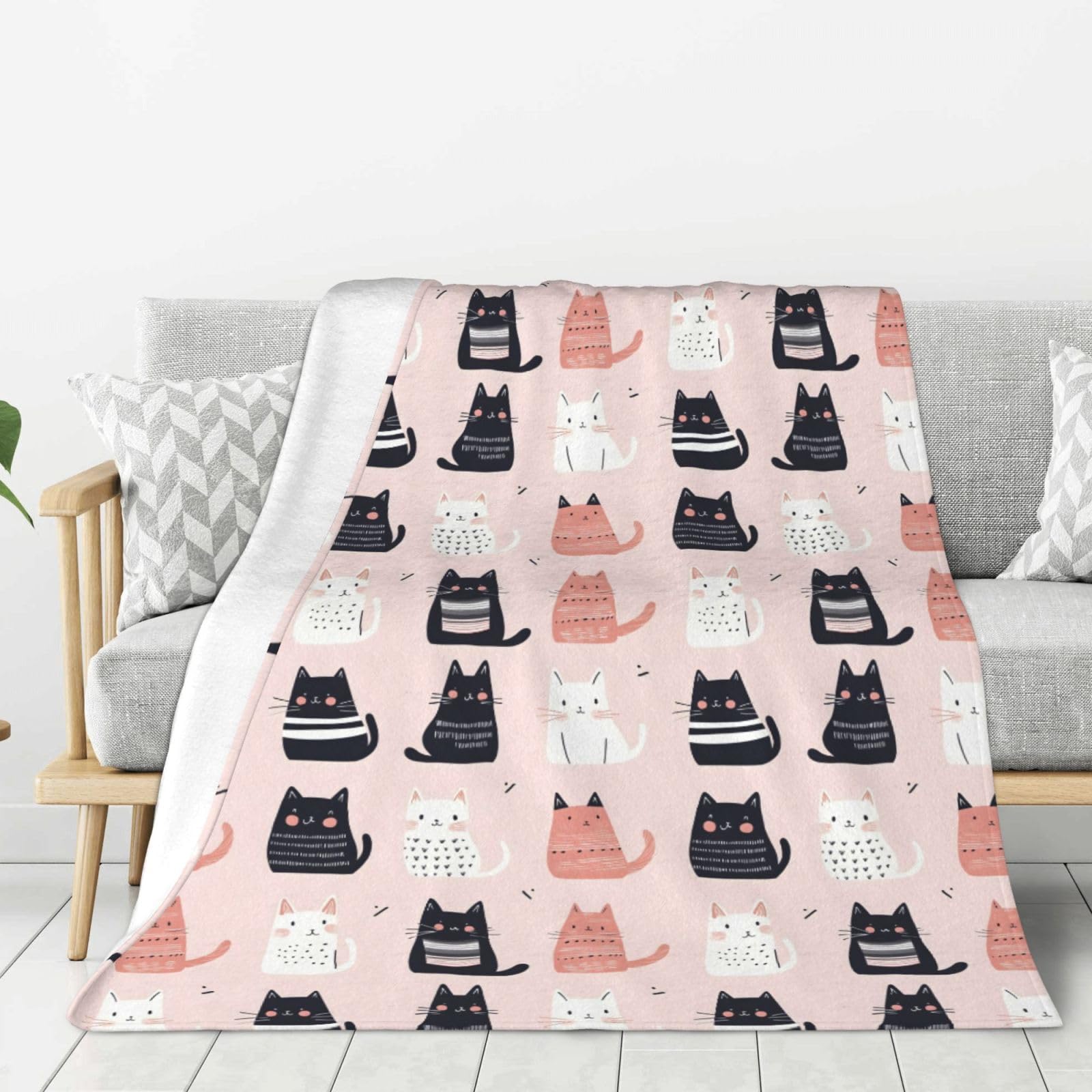 Couverture pour camping et voyage légère en flanelle à motif chat mignon
