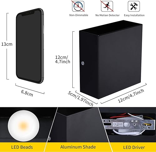 Miniatura 6 de O1186TP - Juego de 2 apliques de pared LED de tamaño pequeño, 10W, diseño moderno de pared con iluminación hacia arriba y abajo, de metal, para