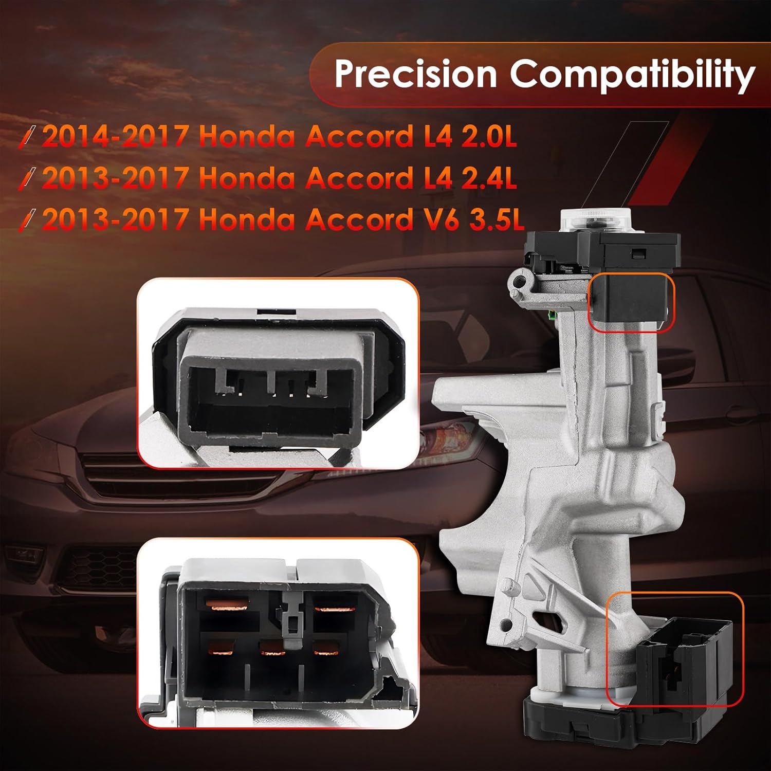 Ignition Switch Lock Cylinder Assembly with Remote Key (ID47 Chip 313.8MHZ Freq), Compatible with 2013-2017 Honda Accord L4 2.4L/V6 3.5L, 2014-2017 Accord L4 2.0L, Replaces# 39730-T2A-A0