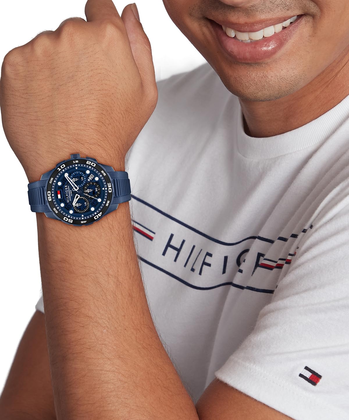 Tommy Hilfiger Chronographen-Quarzuhr mit Kalender für Herren mit Marinblaues Silikonarmband - 1792232