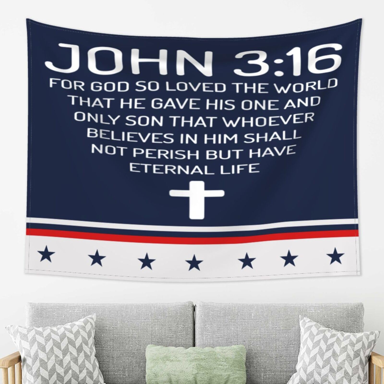 John 3:16 Bible-Verse-Scripture-Christian Gifts Wall Tapestry Backdrop for The Living Room Wall Hanging for Party Home Wall Decor 80x60 inch