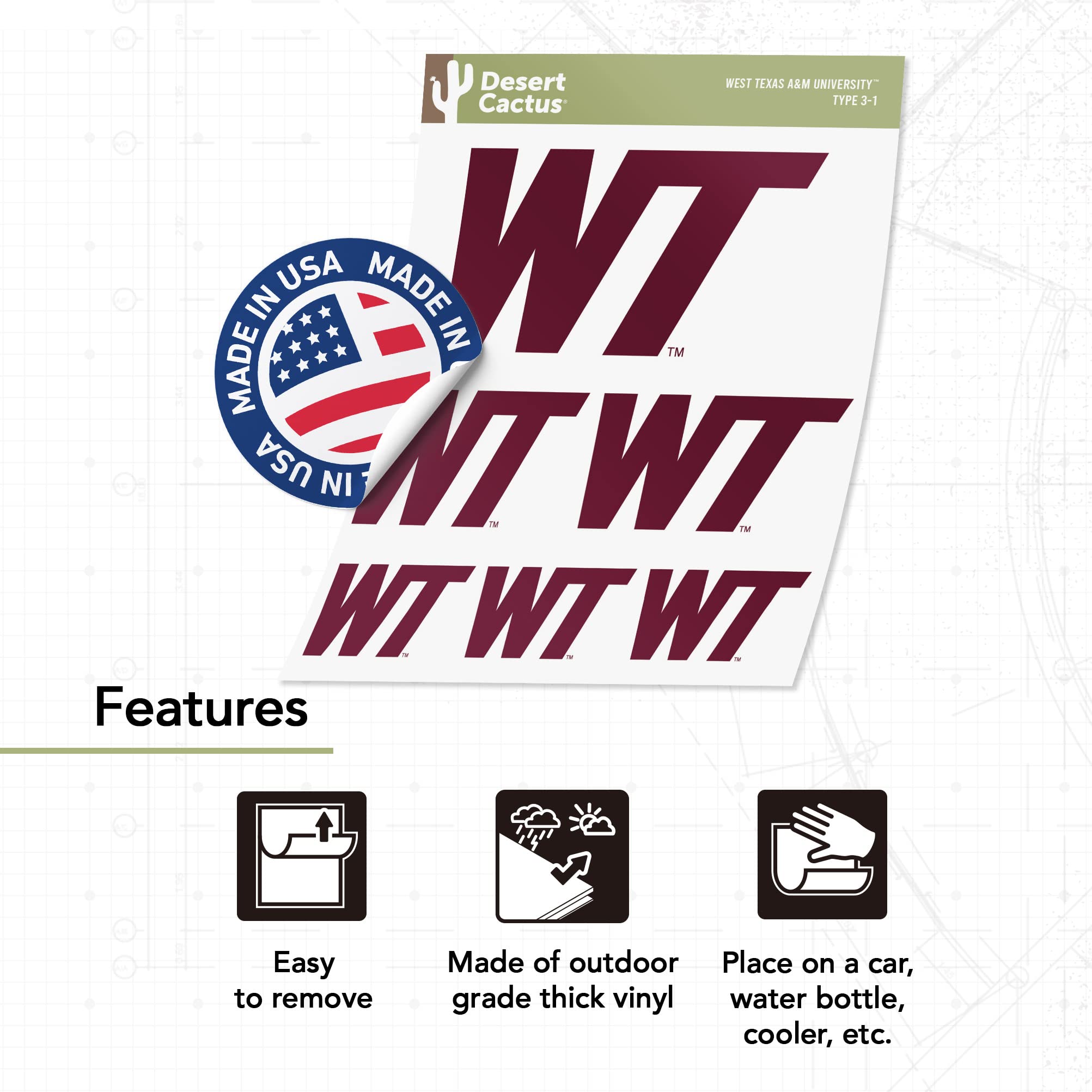 Desert Cactus Texas A&M University Stickers - Officially Licensed Aggies Vinyl Decals For Laptop, Car, Water Bottle - View #11