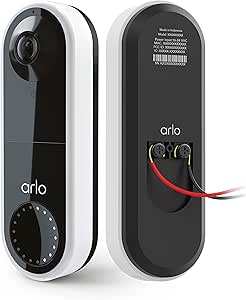 Arlo Essential Wired Video Doorbell - HD Video, 180° View, Night Vision, 2 Way Audio, DIY Installation (wiring required), Security Camera, Doorbell Camera, Home Security Cameras, White - AVD1001 asin的图片