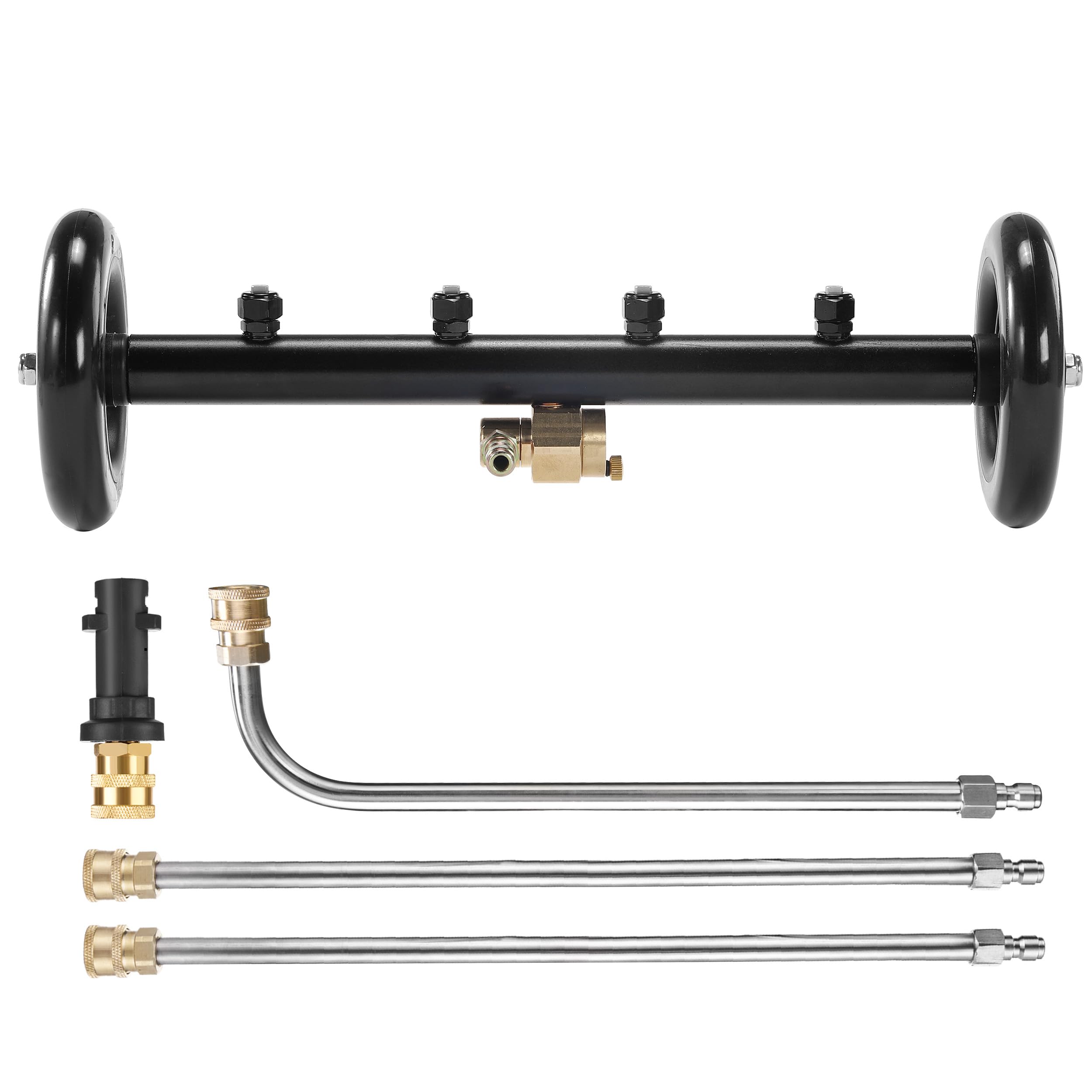 Tool Daily 16 Inch Dual-Function Undercarriage Pressure Washer with Adapter for Karcher K2 K3 K4 K5 K6 K7, Under Car Washer with 3 Extension Wands, 1/4" Quick Connect, 4 Nozzles, 4000 PSI
