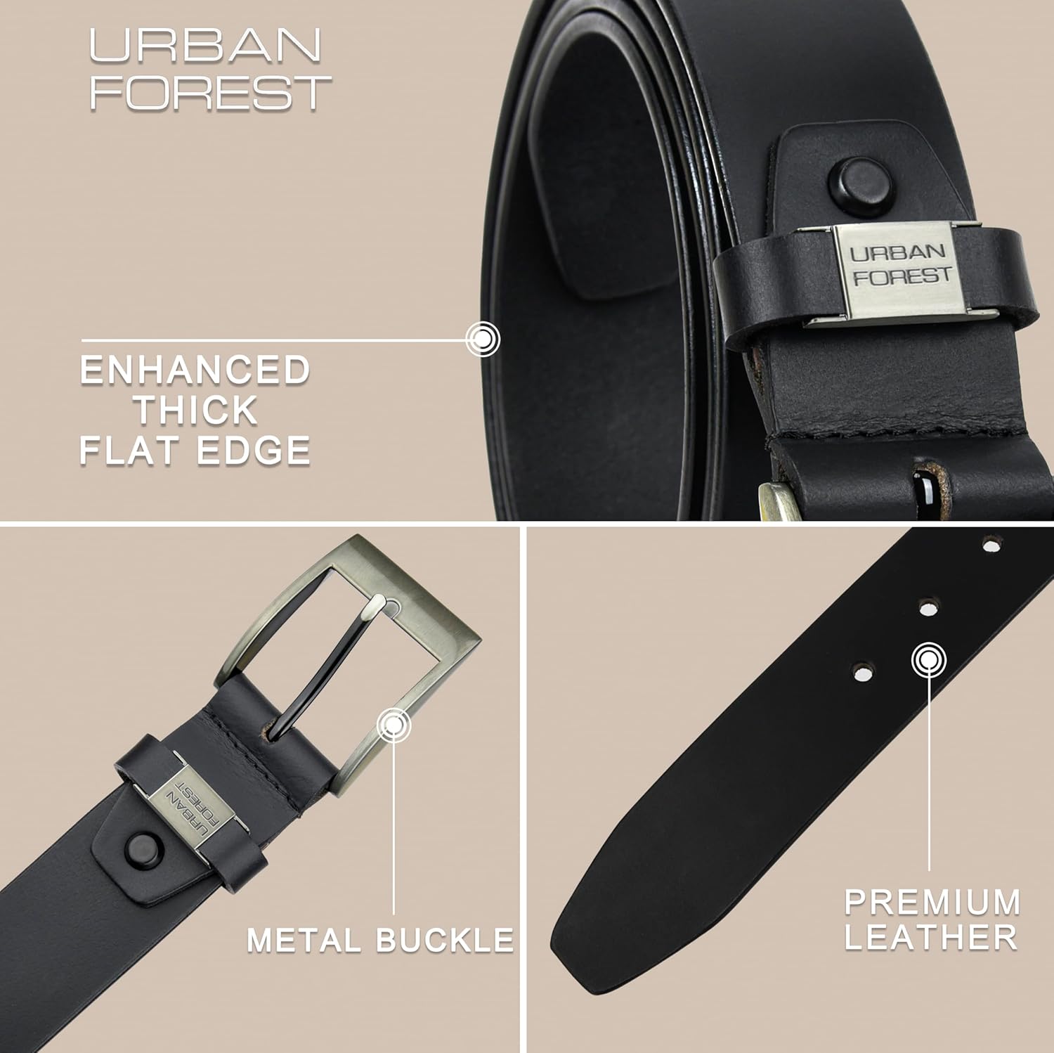 URBAN FOREST Owen Black Casual Leather Belt for Men