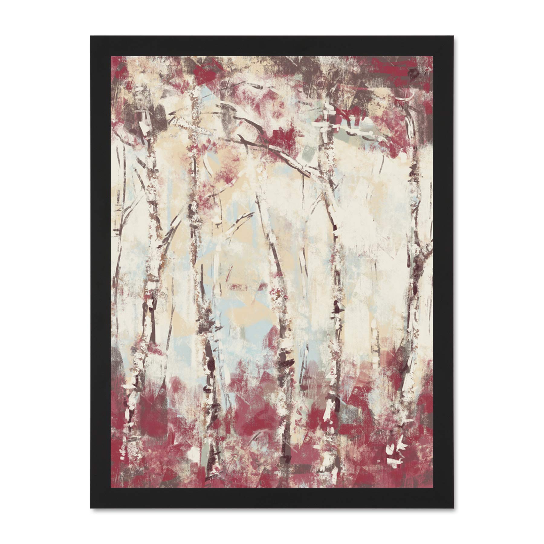 Wee Blue Coo Birch Trees Abstract Painting Large Framed Art Print Wall Poster 18x24 inch