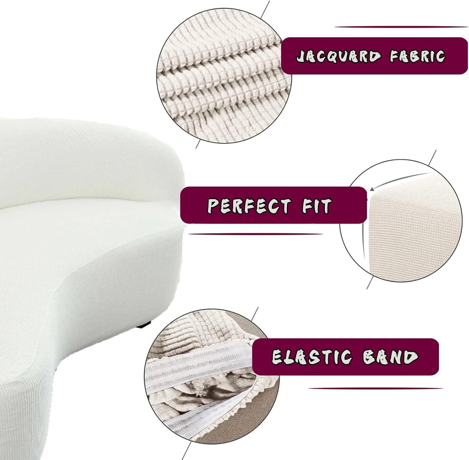 Copertura per Divano Curvo a Semicerchio Elasticizzata, Copertura per Divano Curvo Antiscivolo Moderna,F