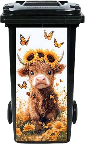 Nuxovilar Funny Calf with Sunflowers Butterflies Garbage Pail Stickers PVC 14.57
